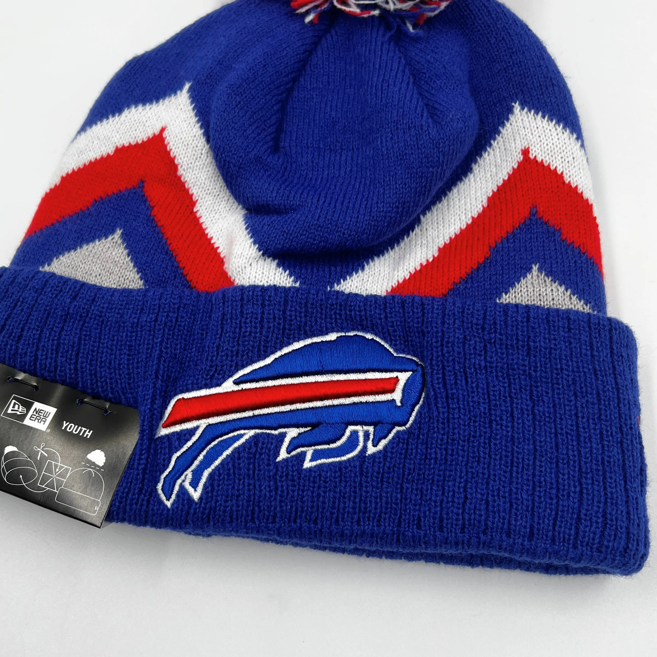 Youth New Era Buffalo Bills Zig Zag Winter Pom Pom Hat
